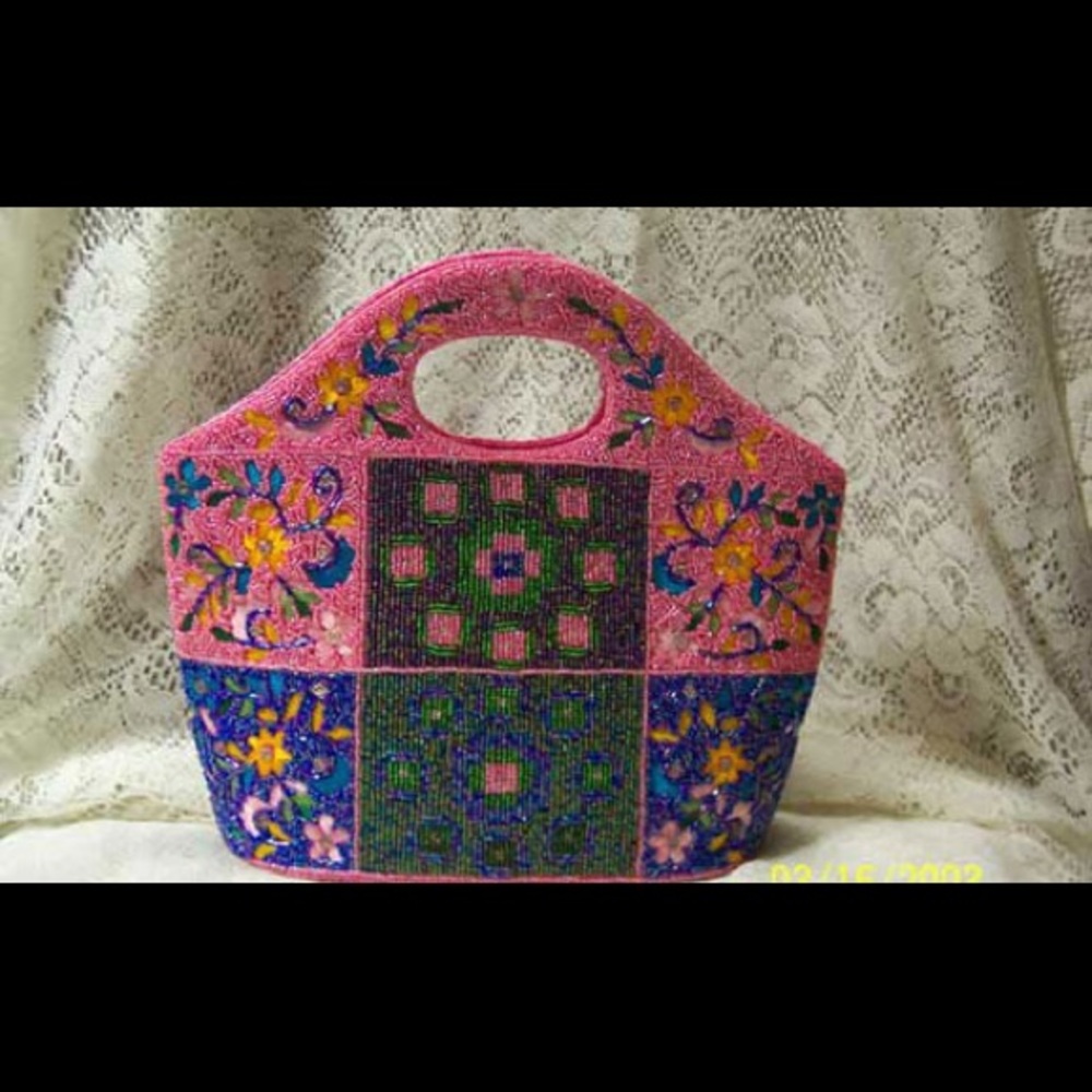 Floral Beaded Handbag (Pink)